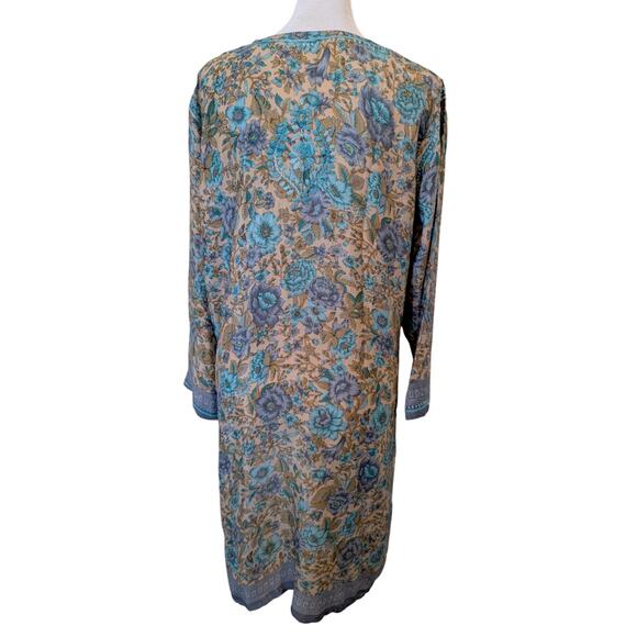 Indian Blue Hand Embroidered Silk Tunic Kurta Dress Size XL - Picture 4 of 9